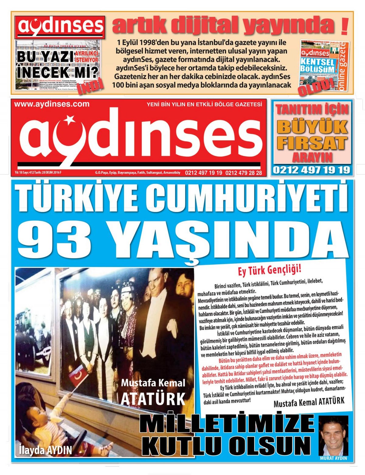 aydinses - haberler, gazeteler, ekonomi, spor, gazete oku, Türkiye ve dünya gündemi - 29.10.2016 Manşeti