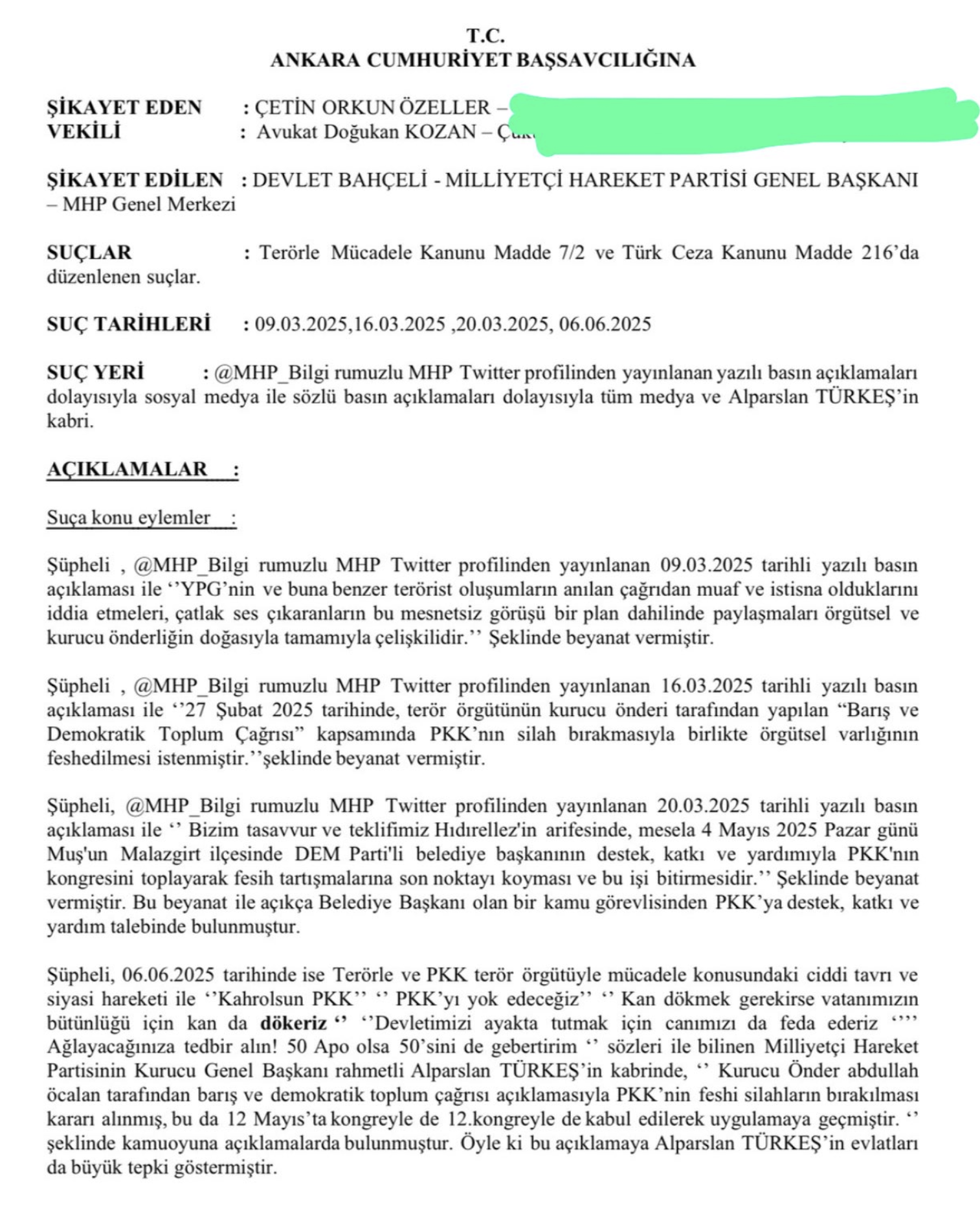 Bahçeli Hakkında Suçduyurusu