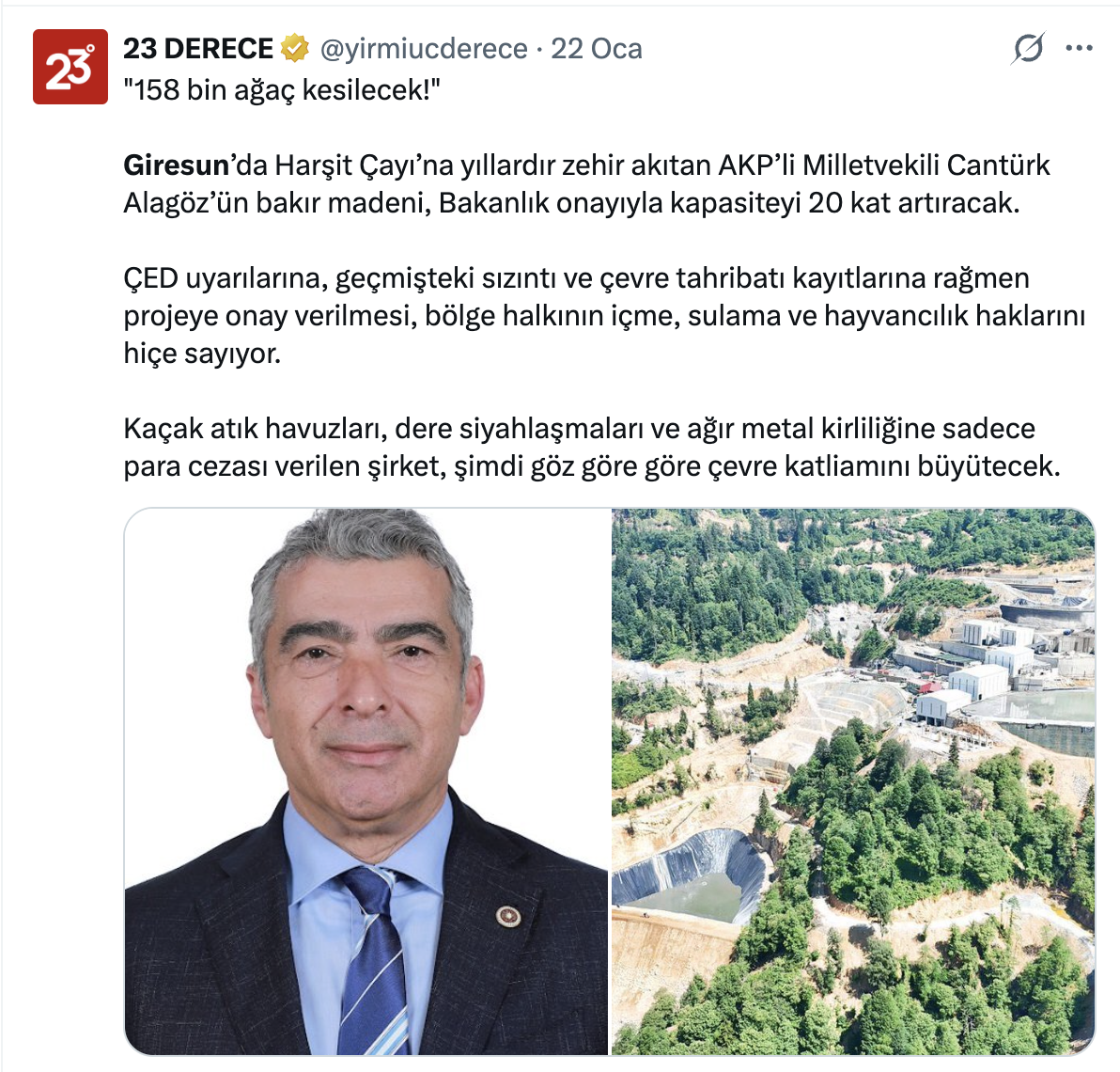 Giresun'da maden alanlarının ve HES çalışmalarıyla ilgili alanların AKP'li milletvekili tarafından alındığı da sosyal medyada yerini aldı