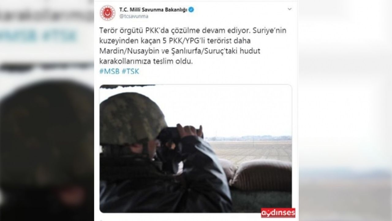 MSB: 5 PKK/YPG'li terörist teslim oldu