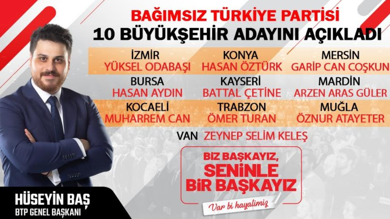 Bağımsız Türkiye Partisi 10 Büyükşehir Belediye Başkan adayını açıkladı