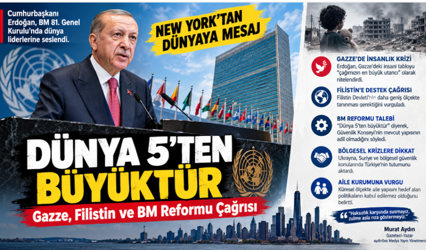 Erdoğan BM Kürsüsünden Dünyaya Seslendi: Dünya 5'ten Büyüktür, Gazze İnsanlığın Vicdan Sınavıdır